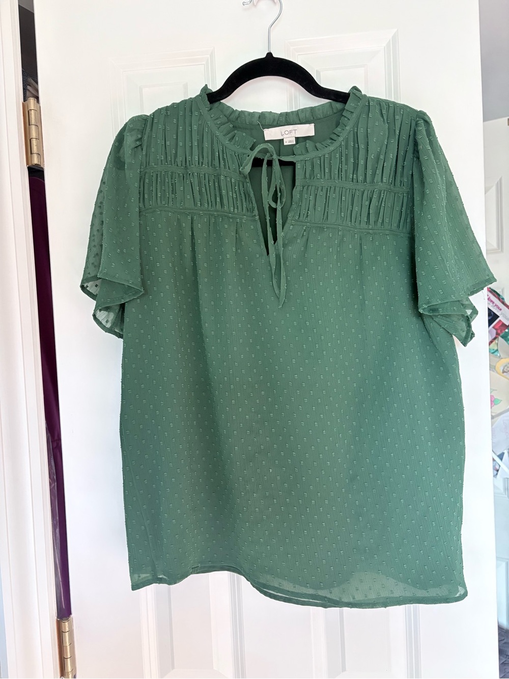 LOFT Green Tie-Front Textured Blouse